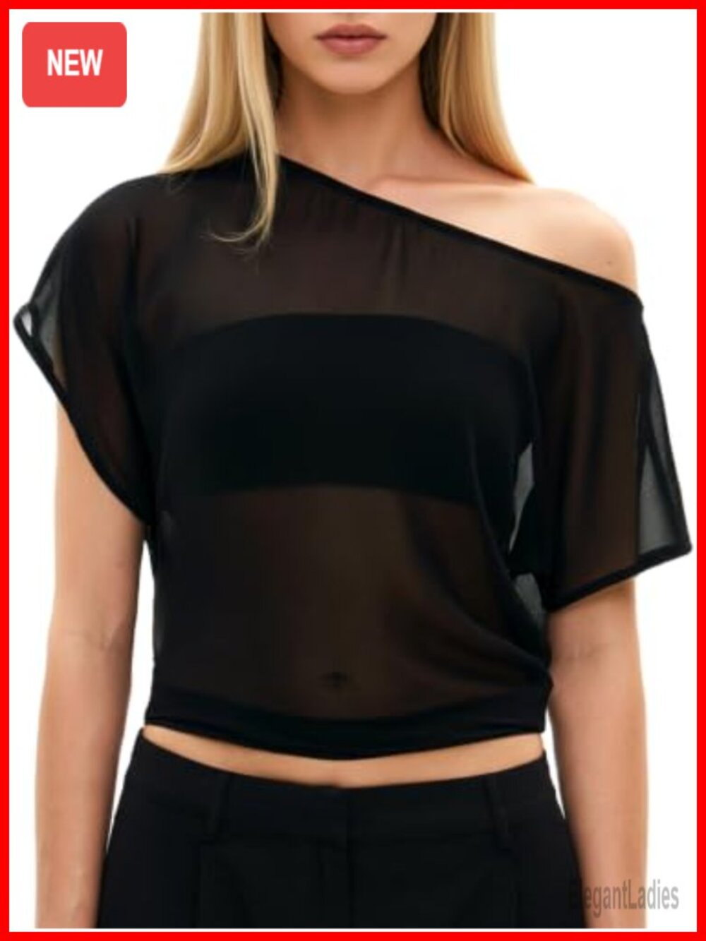 Sheer Mesh Off Shoulder Asymmetric Top Cinched Waist Club Rave Coverup